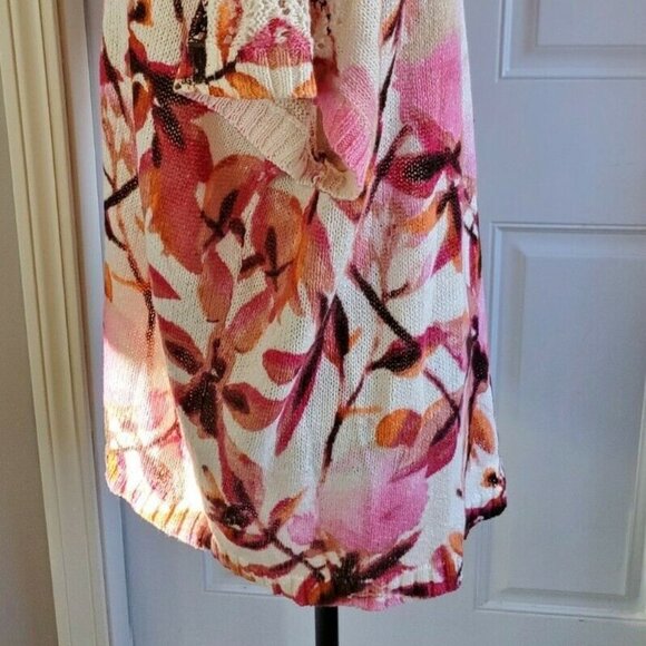 Chicos Pink Floral Cherry Blossom Print Netting Spring Summer Blouse Top Size 2 - Picture 7 of 13